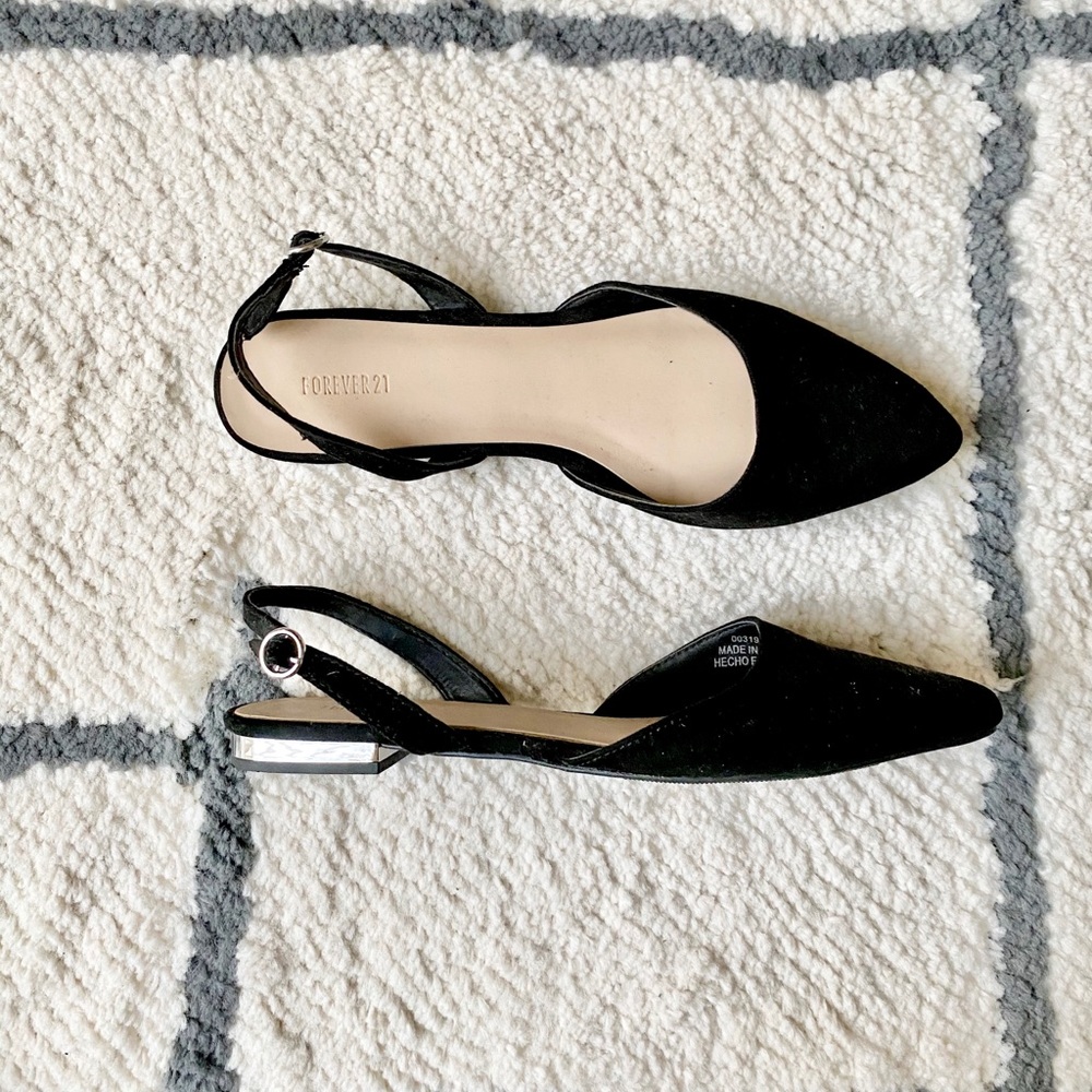 Forever 21 Black Pointed Toe Slingback Flats